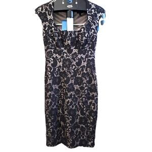Jax Lace Sheath Dress Black lace  Gray Satin Mini Short Square Low Neckline 2